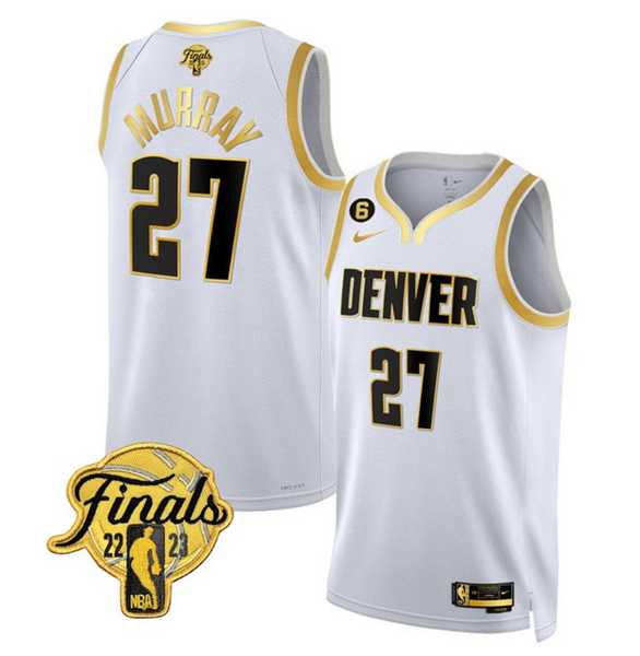 Men's Denver Nuggets #27 Jamal Murray White 2023 Finals Collection With NO.6 Patch Stitched Basketball Jersey Dzhi